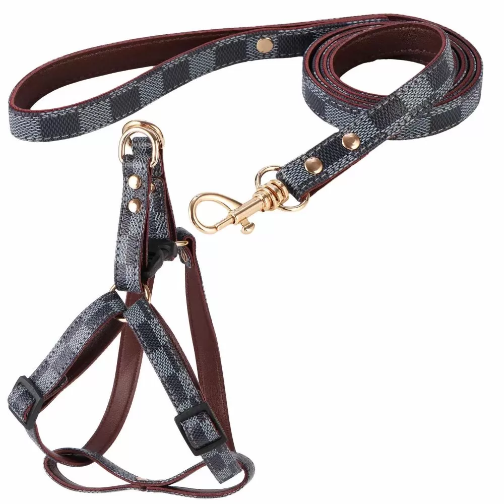 Leather Dog Collar and Leash Plaid